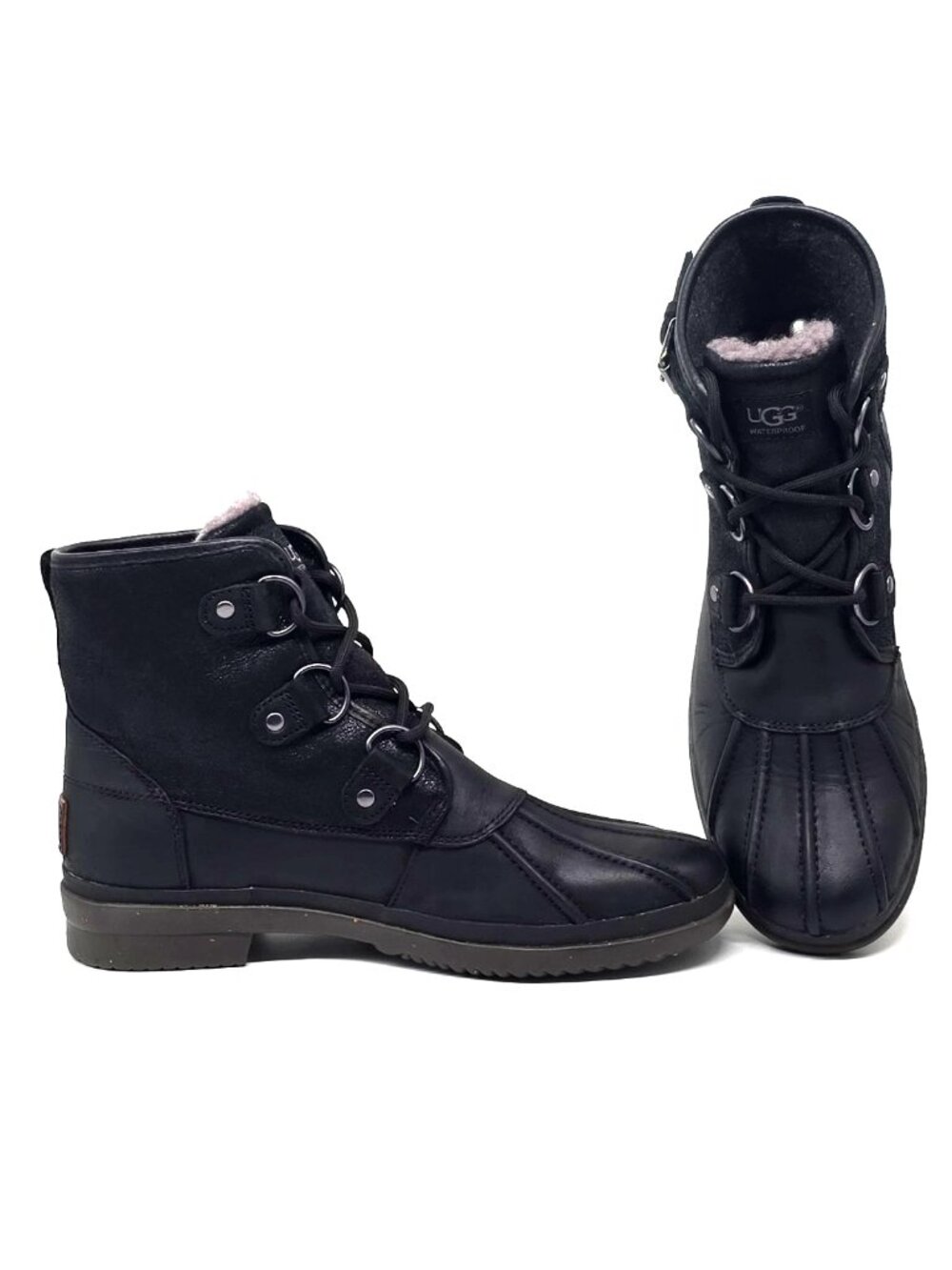 Ugg Cecile Black Waterproof Leather Duck Ankle Boots Women's Size 8
